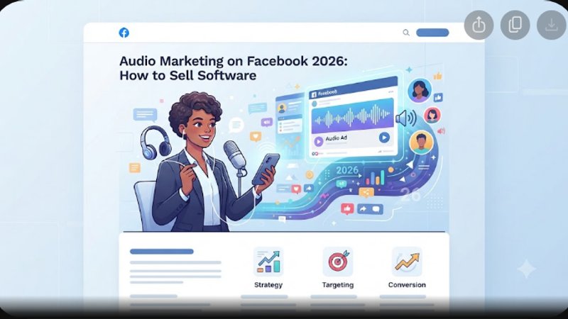 Современная иллюстрация аудиомаркетинга в Facebook для продажи программного обеспечения в стиле бизнес-блога